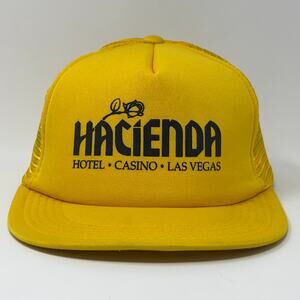 Vintage 80s Hacienda Casino Trucker Hat Baseball Cap Las Vegas Snapback Yellow